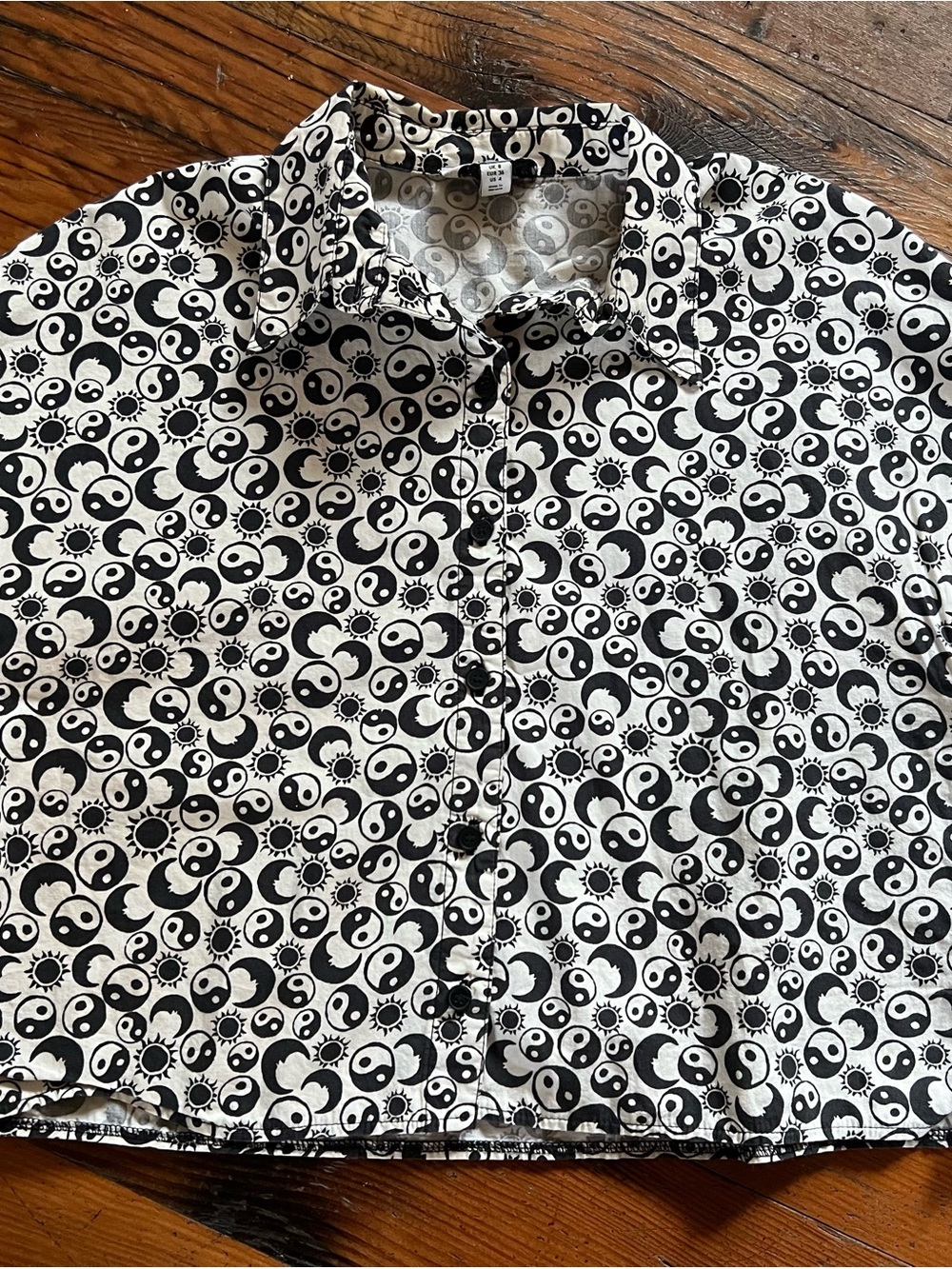 Topshop Black & White Yin Yang Cropped Shirt 100% Cotton Button Up